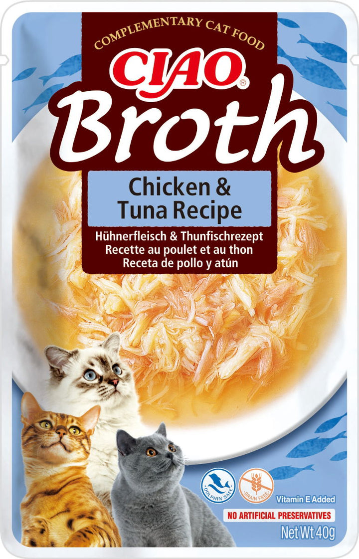 CIAO Broth Chicken & Tuna Recipe Cat Wet Pouches 40gx12