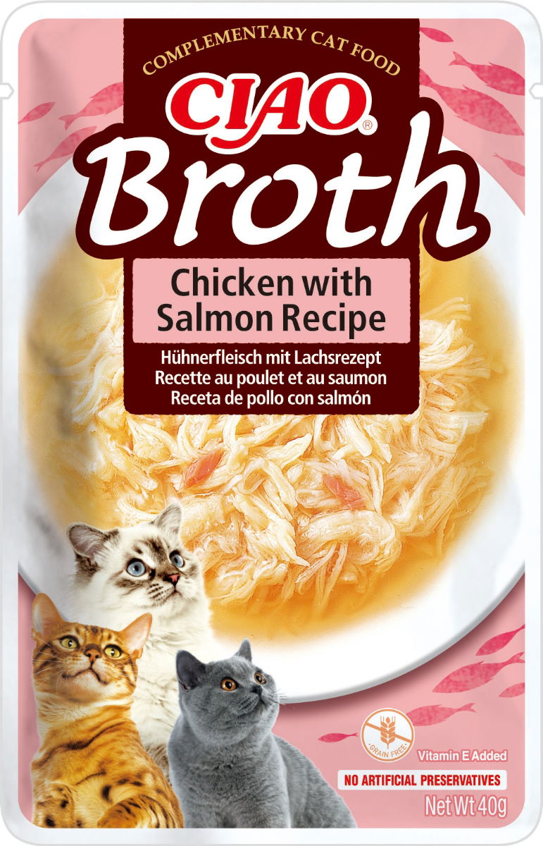 CIAO Broth Chicken with Salmon Recipe Cat Wet Pouches 40gx12