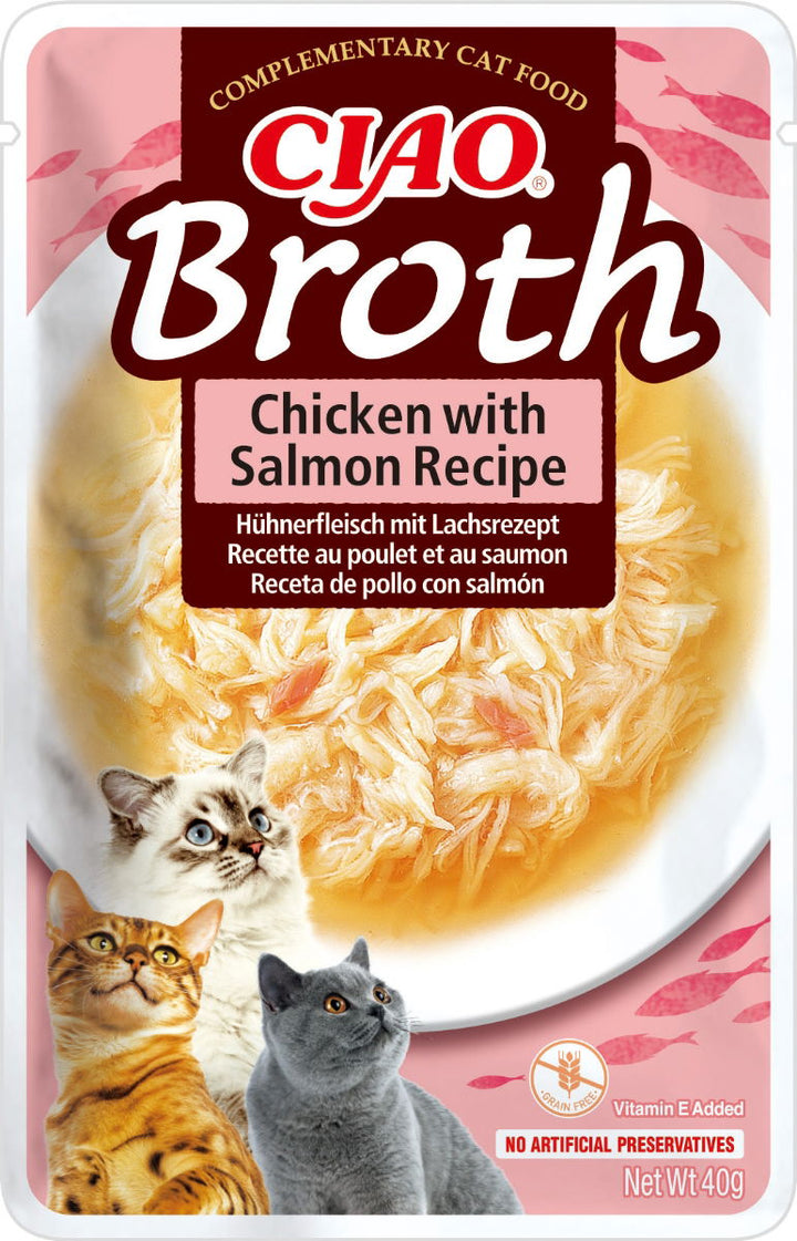 CIAO Broth Chicken with Salmon Recipe Cat Wet Pouches 40gx12