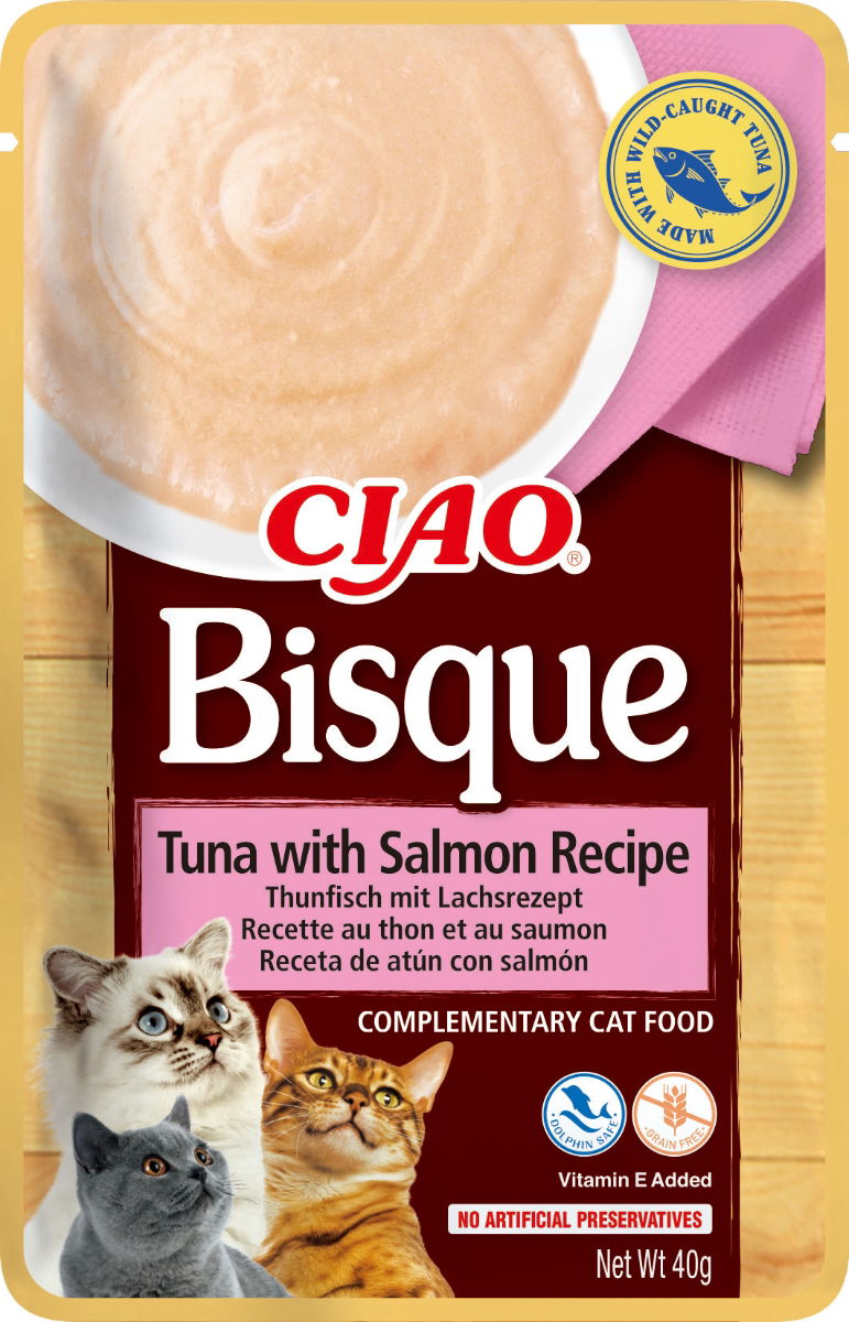 CIAO Bisque Tuna with Salmon Recipe Cat Wet Pouches 40gx12