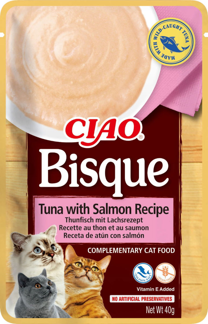 CIAO Bisque Tuna with Salmon Recipe Cat Wet Pouches 40gx12