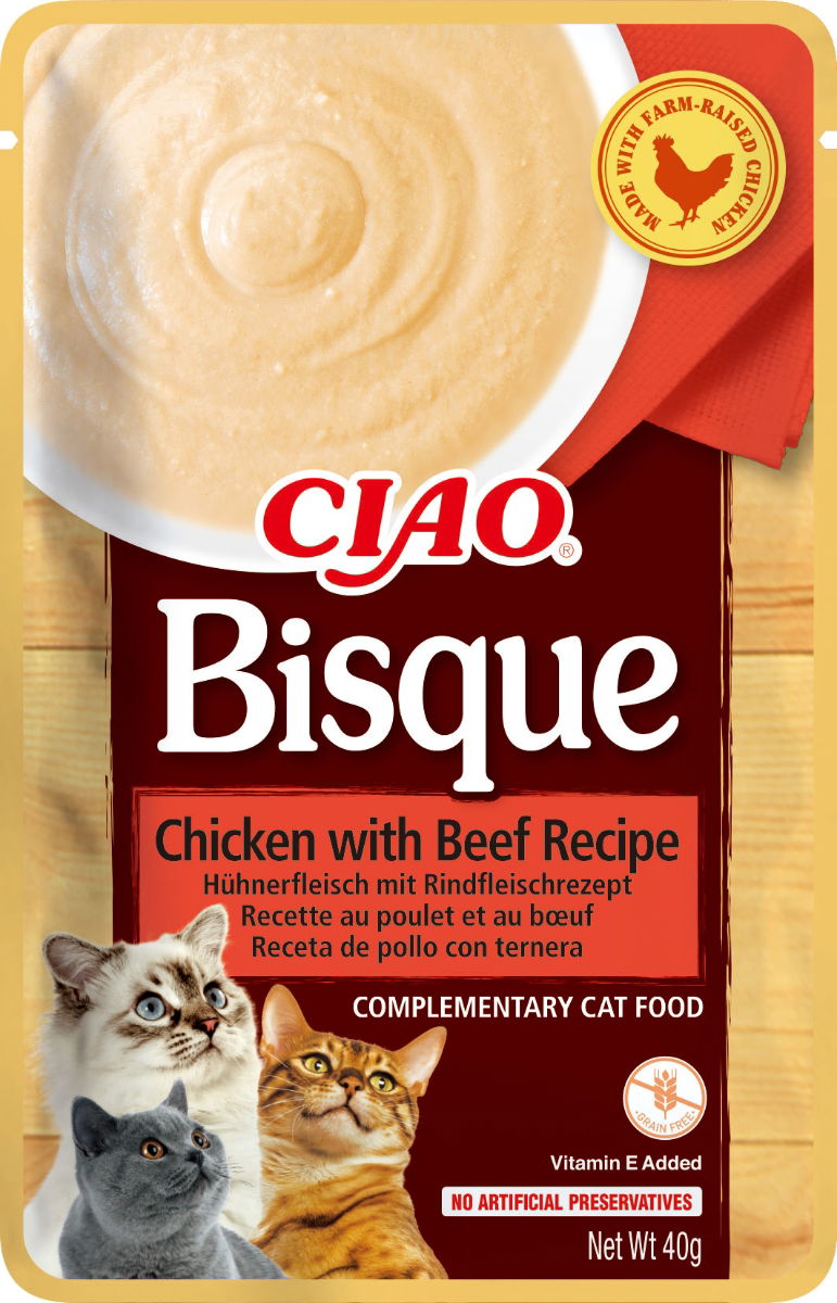 CIAO Bisque Chicken with Beef Recipe Cat Wet Pouches 40gx12