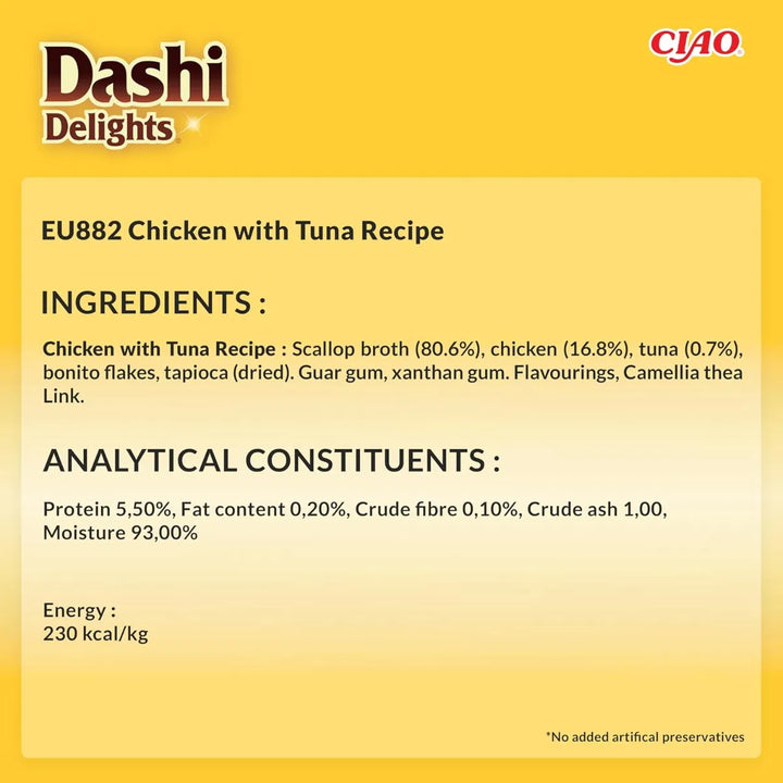 Dashi Delights Silky Broth Chicken with Tuna Recipe Cat Wet Pouches 40gx12
