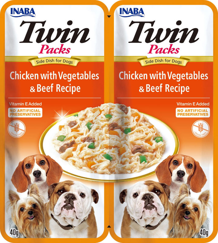 Ciao Twin Packs Chicken with Vegetables & Beef Recipe in Chicken Broth Dog Food Wet Pouches 2x40g