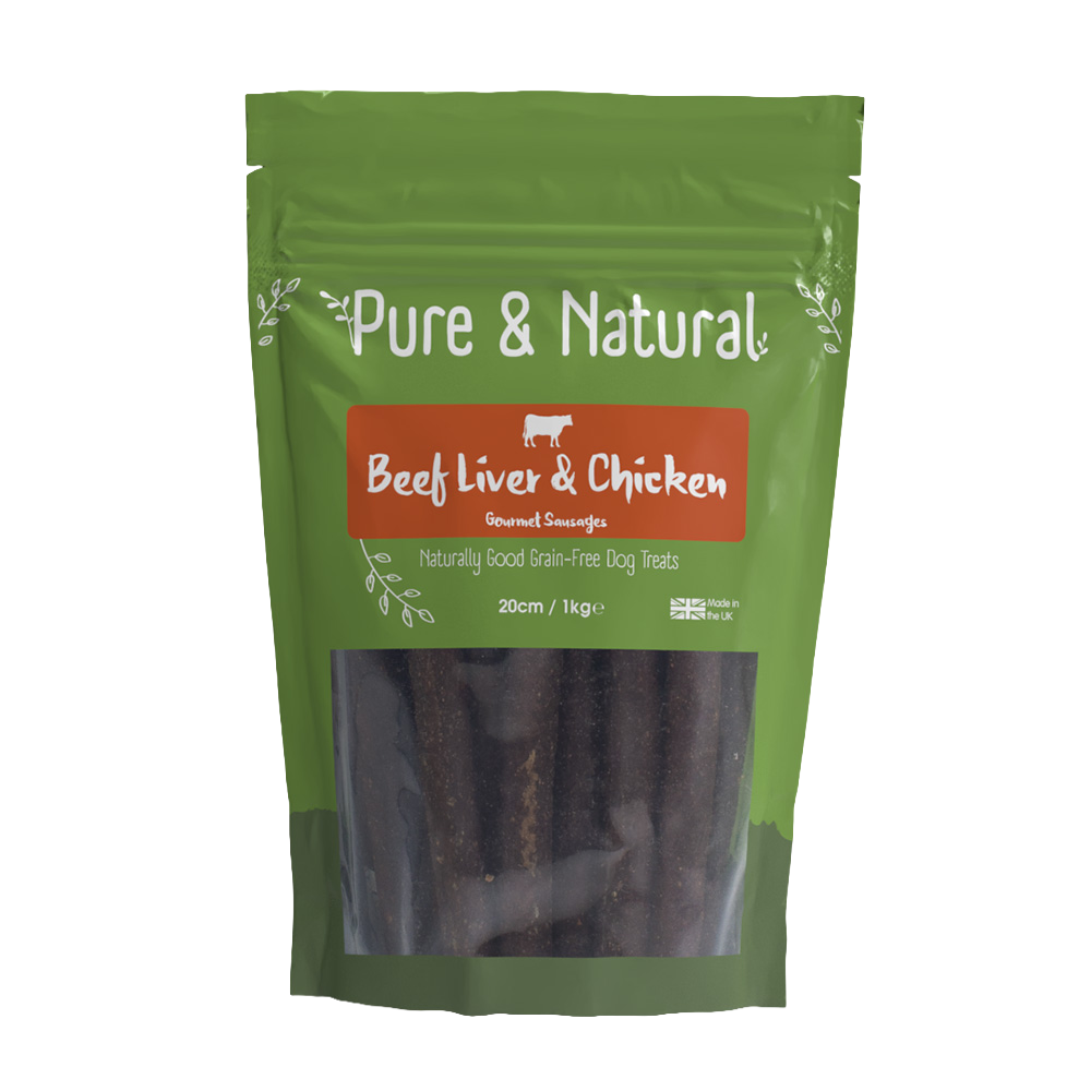 Pure & Natural Beef Liver & Chicken Gourmet Sausages 20cm 1kg