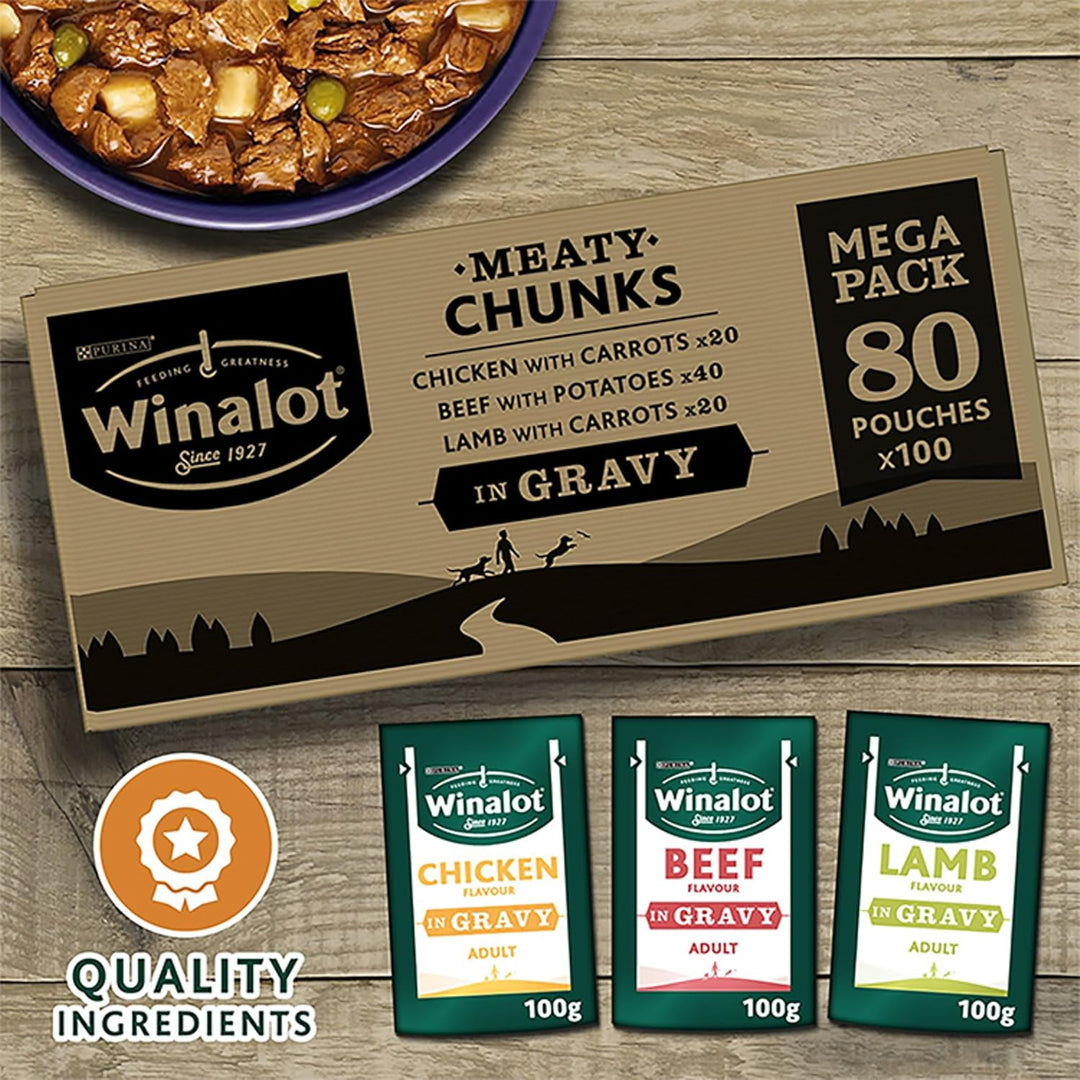 Winalot Pouches Adult Dog Meaty Chunks In Gravy 80 x100g