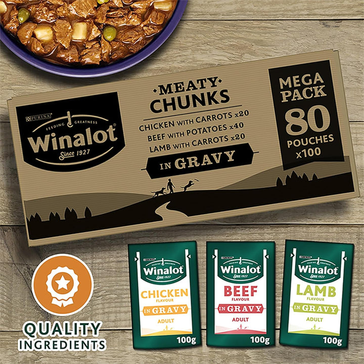 Winalot Pouches Adult Dog Meaty Chunks In Gravy 80 x100g