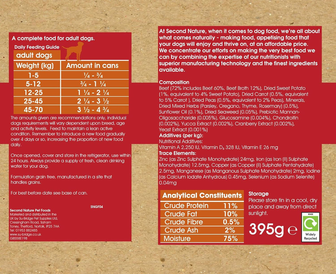 Second Nature Grain Free Tin Beef & Sweet Potato 12x395g