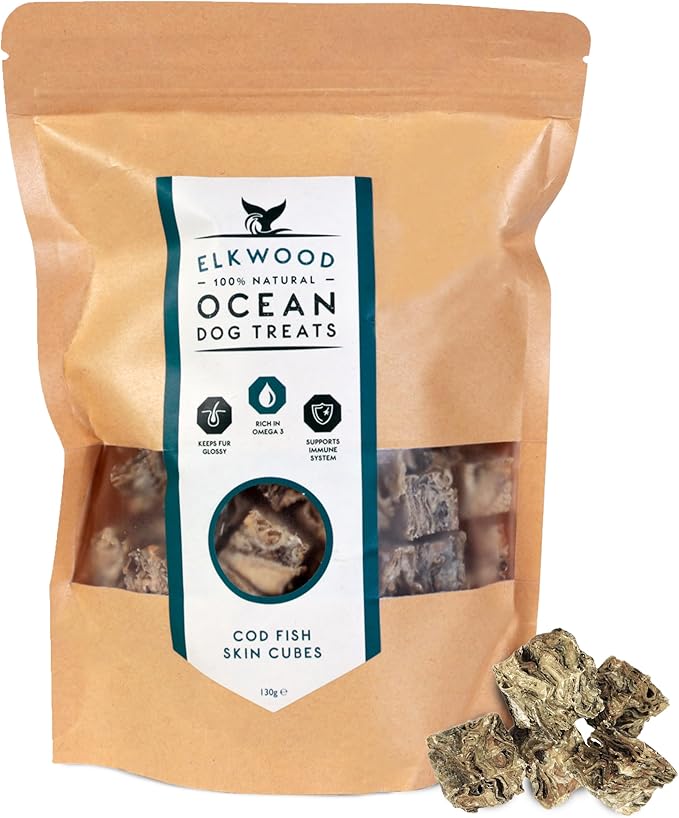 Elkwood 100% Natural Cod Fish Skin Cubes for Dogs 130g