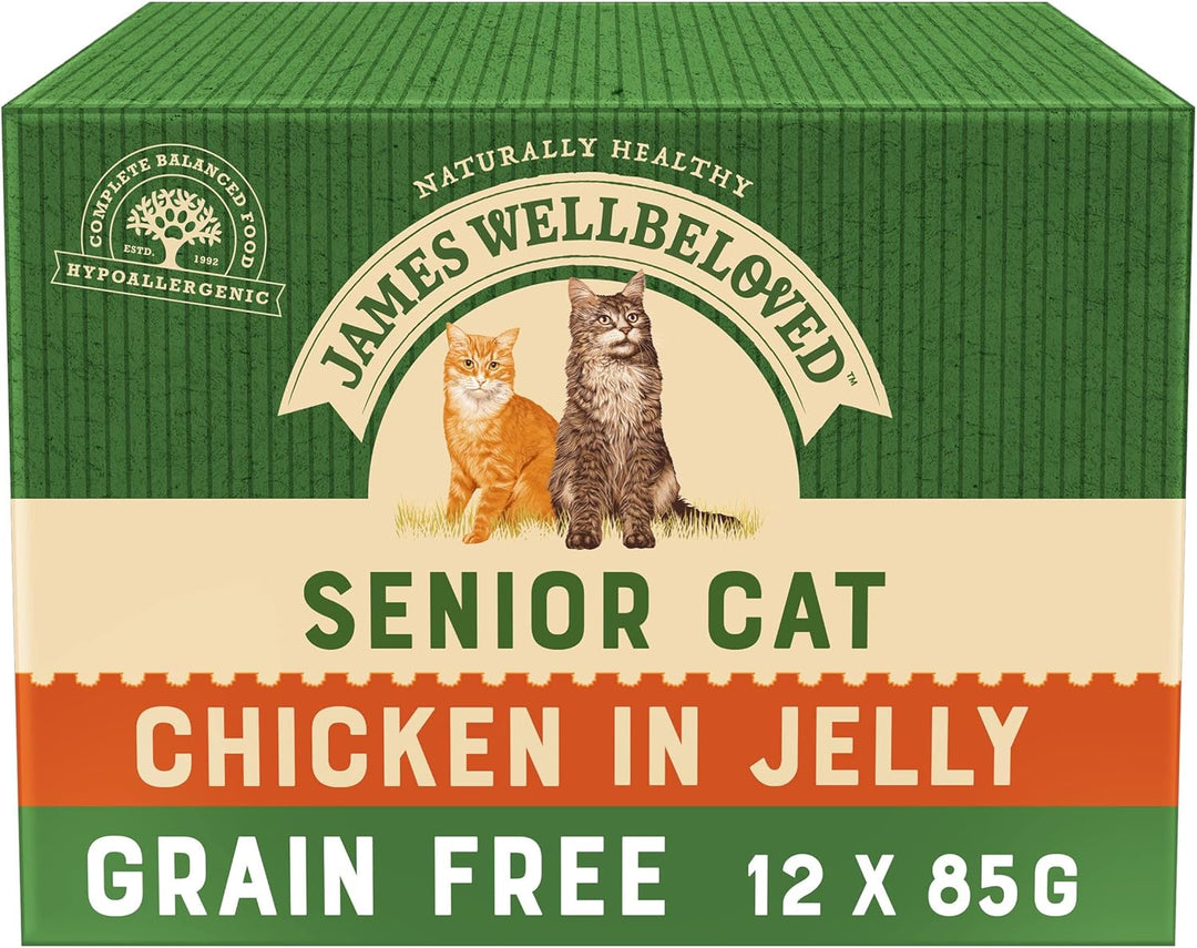 James Wellbeloved Grain Free Senior Cat Wet Food Pouch Chicken in Jelly 12x85g
