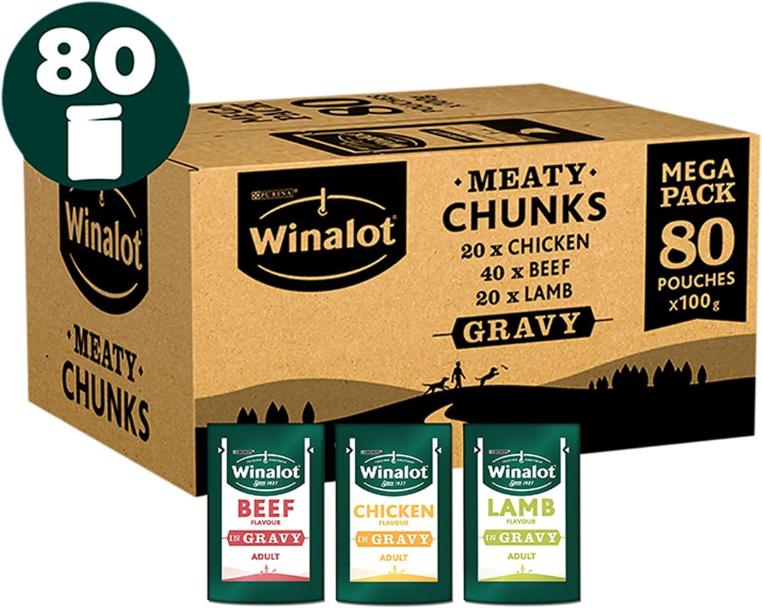 Winalot Pouches Adult Dog Meaty Chunks In Gravy 80 x100g