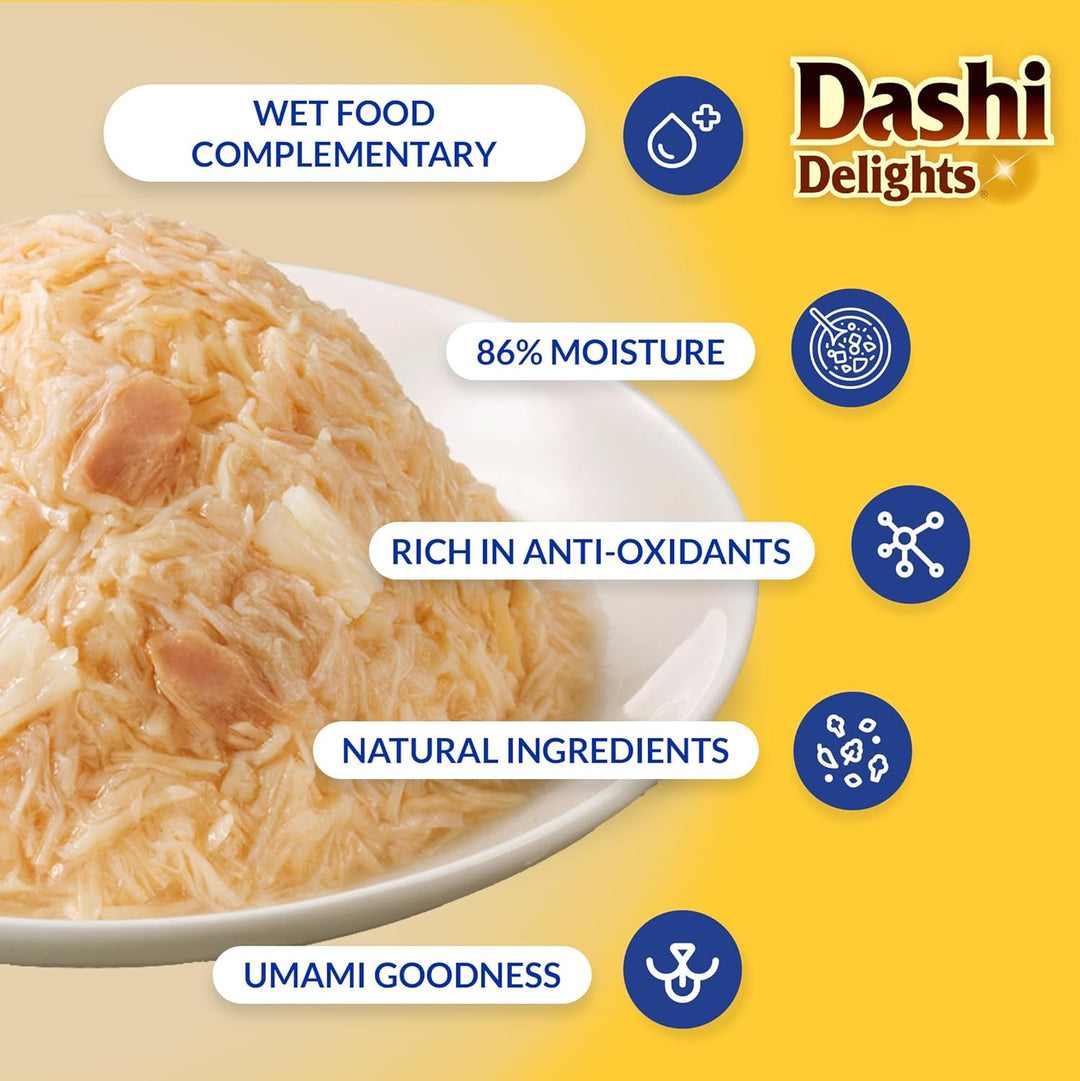 Dashi Delights Delicate Flakes Chicken with Cheese Recipe Cat Wet Pouches 40gx12