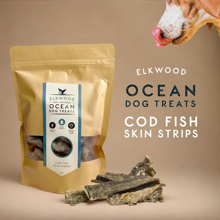 Elkwood 100% Natural Cod Fish Skin Strips for Dogs 120g