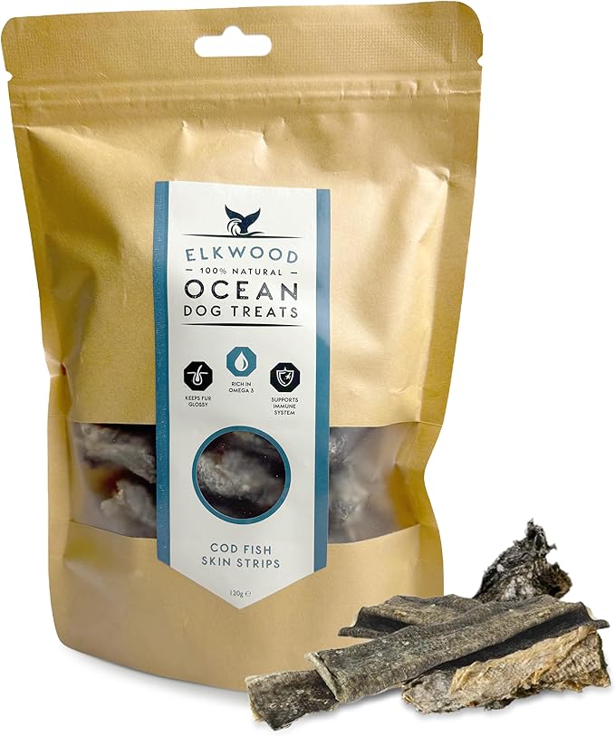 Elkwood 100% Natural Cod Fish Skin Strips for Dogs 120g