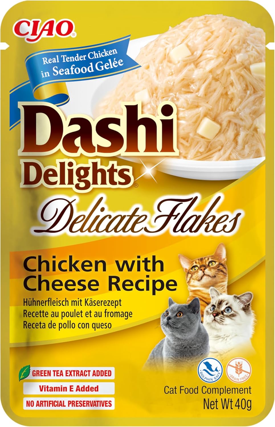 Dashi Delights Delicate Flakes Chicken with Cheese Recipe Cat Wet Pouches 40gx12