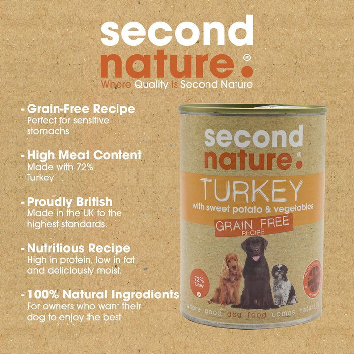 Second Nature Grain Free Tin Turkey & Sweet Potato with Vegetables 12x395g