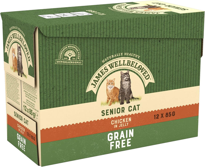 James Wellbeloved Grain Free Senior Cat Wet Food Pouch Chicken in Jelly 12x85g