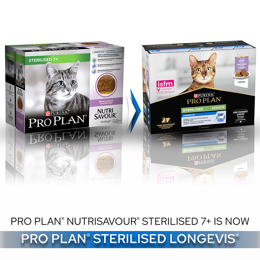 PRO PLAN® Senior Sterilised Longevis with Turkey Wet Cat Food Pouches 10x75g