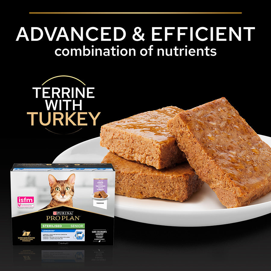 PRO PLAN® Senior Sterilised Longevis with Turkey Wet Cat Food Pouches 10x75g