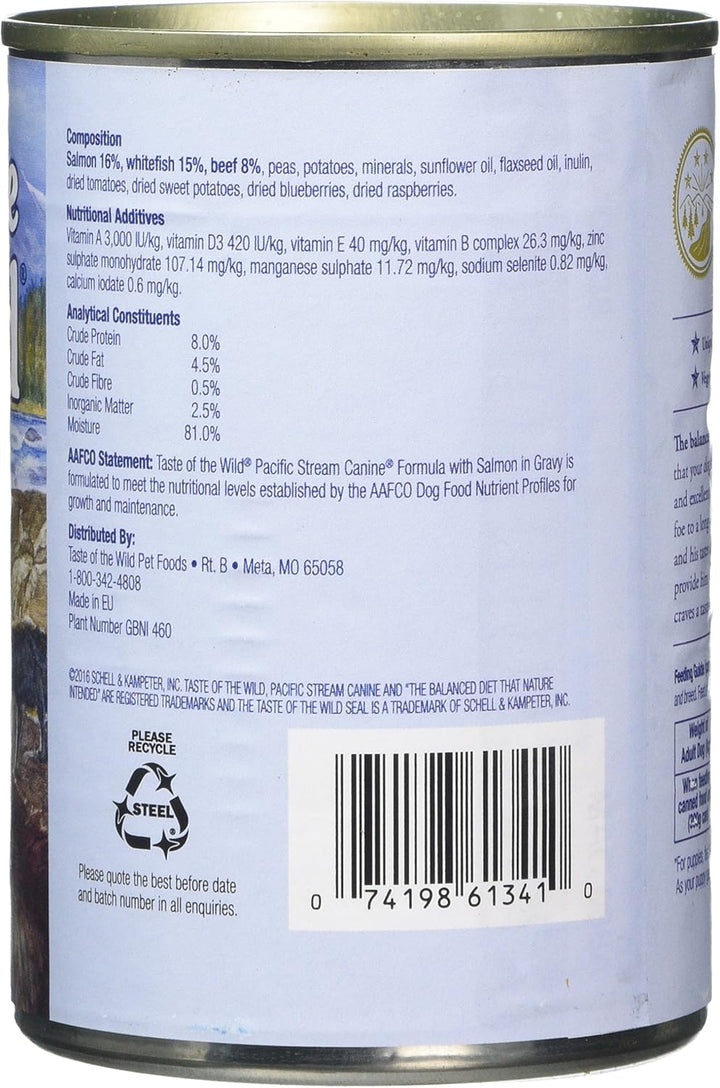 Taste Of The Wild Pacific Stream Canine Canned Wet Formula In Gravy Wet Dog Food 12 x 390g