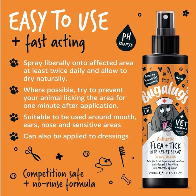 Bugalugs Antiseptic Flea & Tick Bite Relief Spray 200Ml