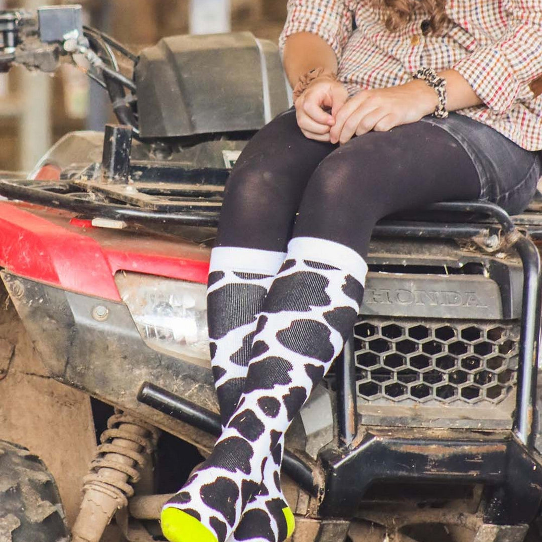 BARTLEBY FUNKY WELLY SOCKS LADIES COW PATCH SIZE 4-8