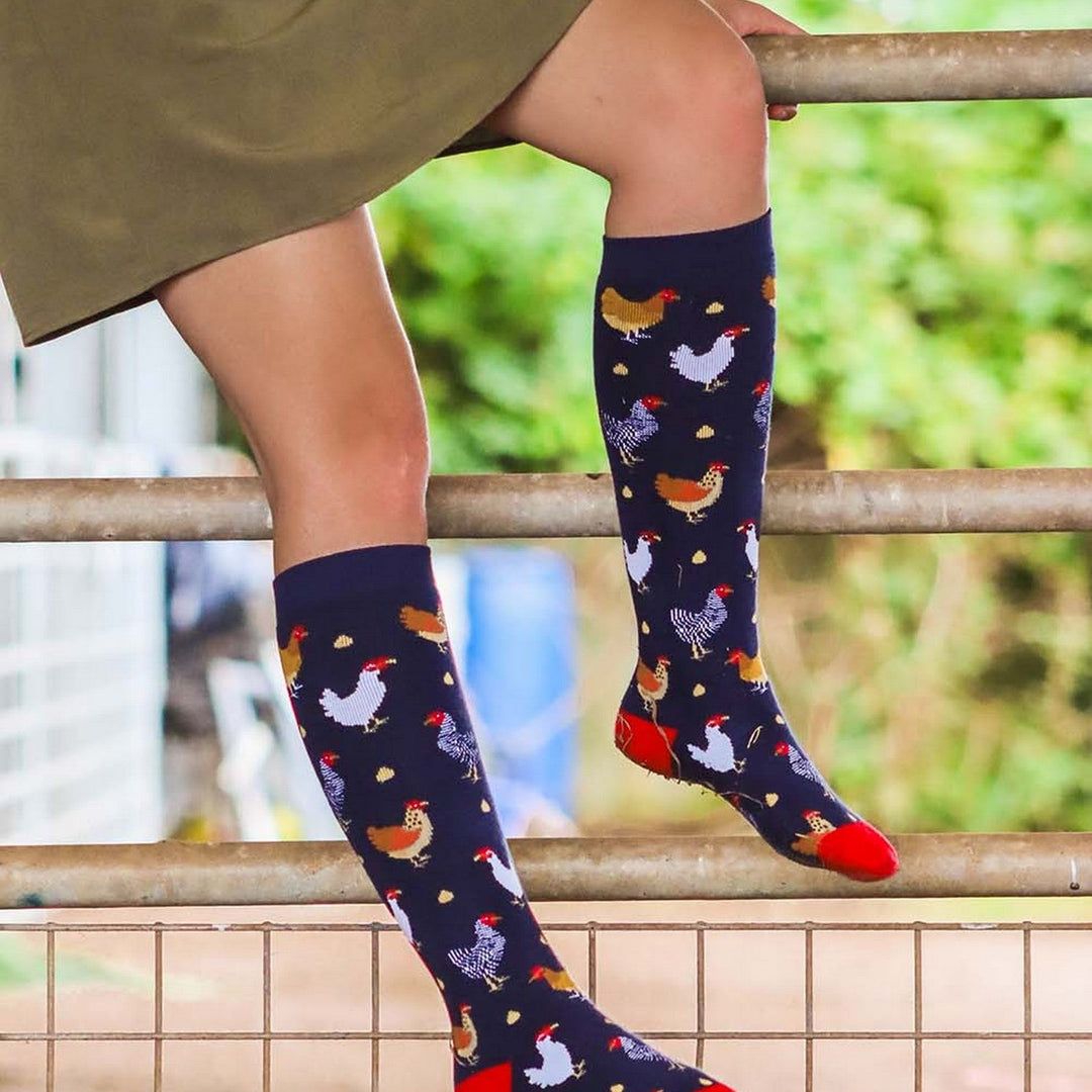 BARTLEBY FUNKY WELLY SOCKS LADIES COLOURFUL CHICKEN SIZE 4-8