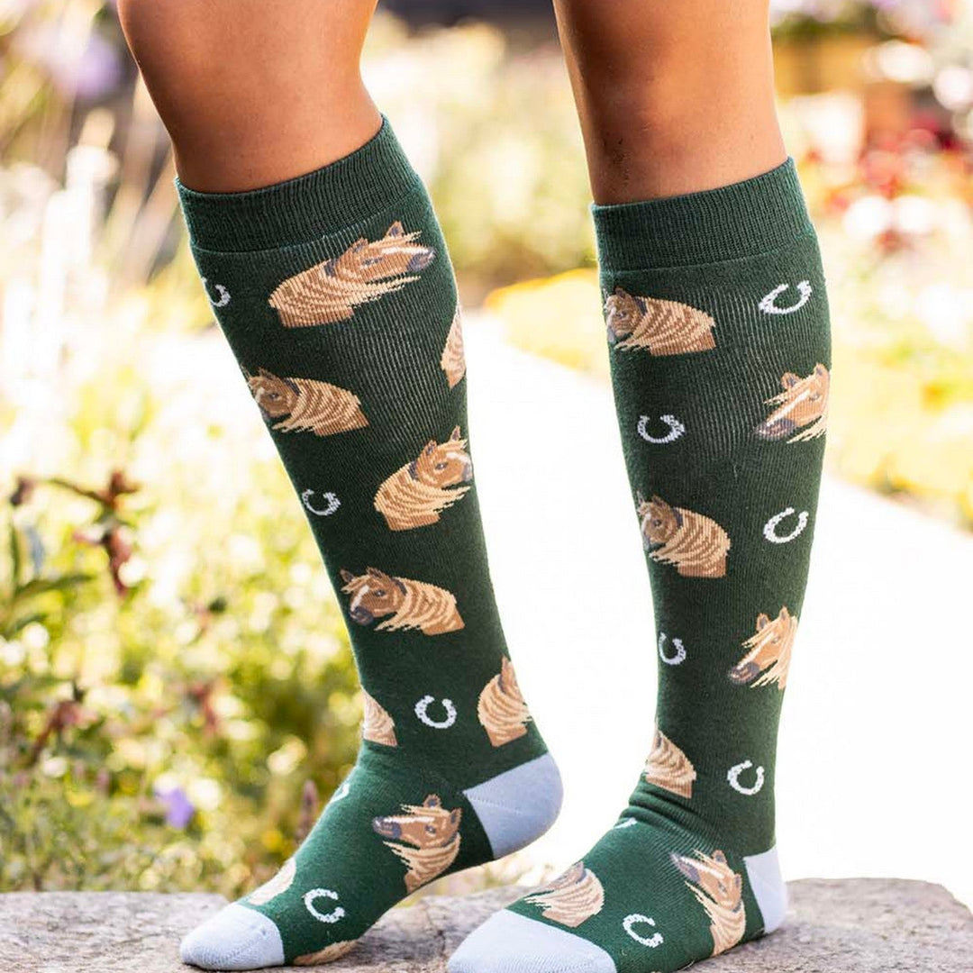 BARTLEBY FUNKY WELLY SOCKS LADIES HORSE HEAD SIZE 4-8