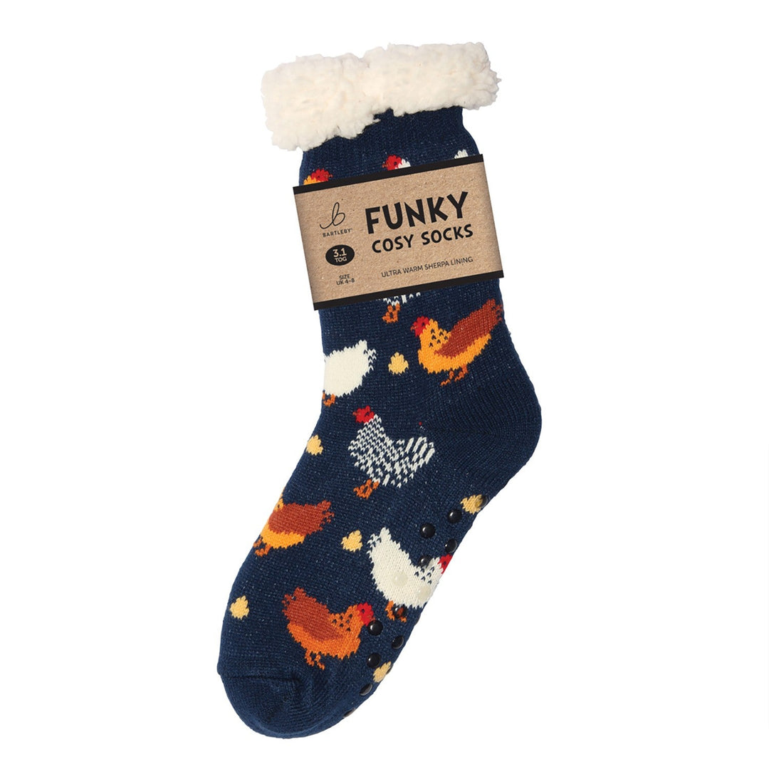 BARTLEBY FUNKY SHERPA SOCKS LADIES COLOURFUL CHICKEN SIZE 4-8