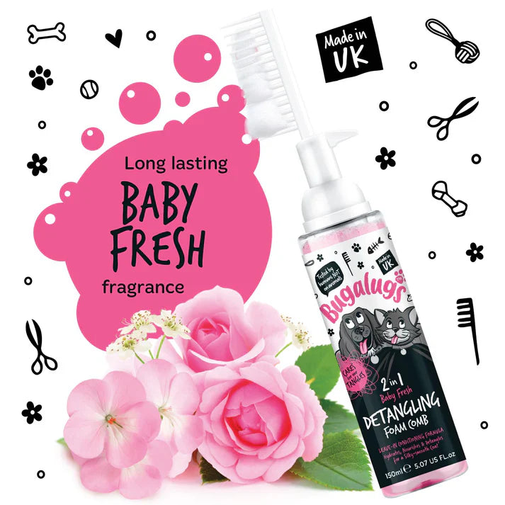 Bugalugs 2 In 1 Baby Fresh Detangling Foam Comb 150ml