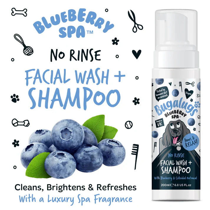 Bugalugs Blueberry Spa No Rinse Facial Wash Shampoo For Dogs 200ml