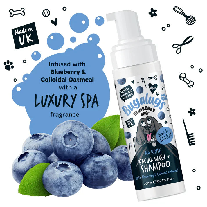 Bugalugs Blueberry Spa No Rinse Facial Wash Shampoo For Dogs 200ml