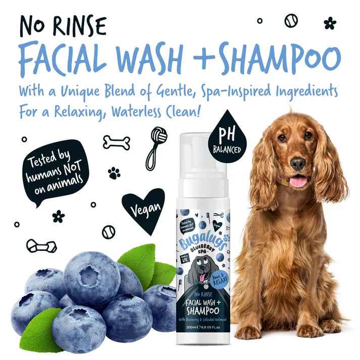Bugalugs Blueberry Spa No Rinse Facial Wash Shampoo For Dogs 200ml