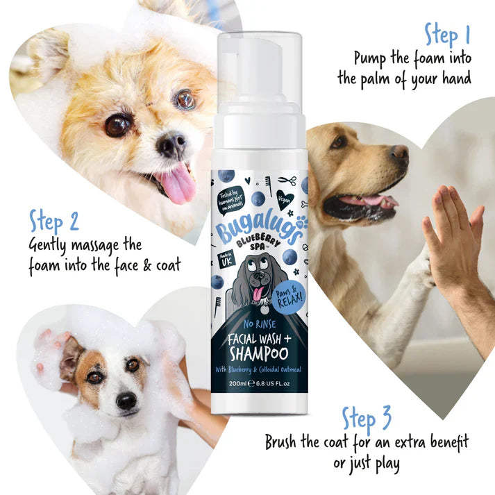 Bugalugs Blueberry Spa No Rinse Facial Wash Shampoo For Dogs 200ml
