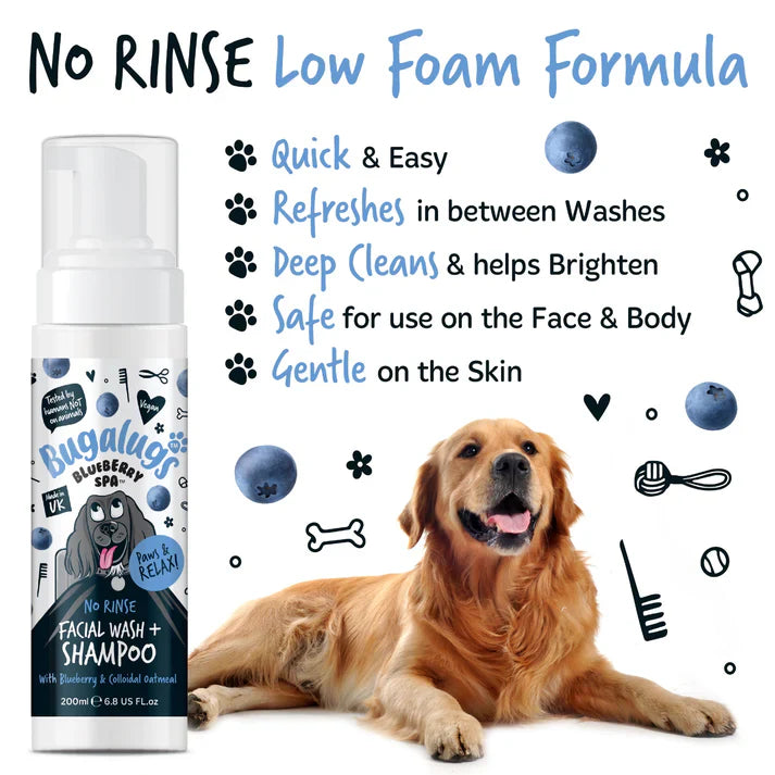 Bugalugs Blueberry Spa No Rinse Facial Wash Shampoo For Dogs 200ml