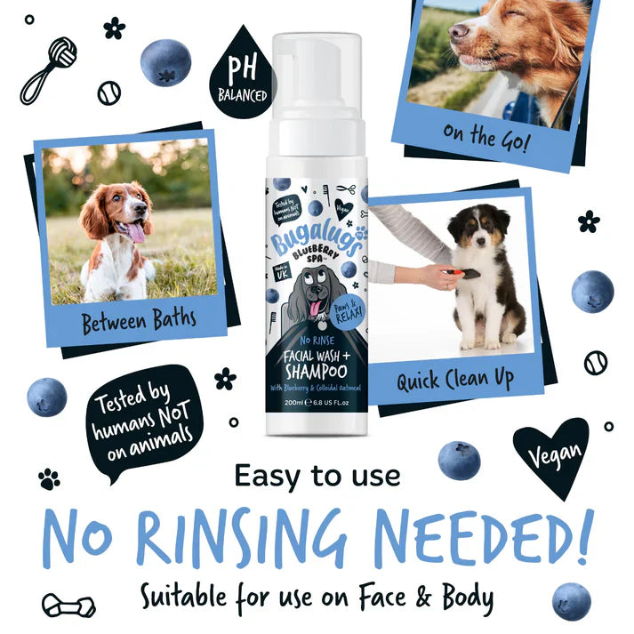 Bugalugs Blueberry Spa No Rinse Facial Wash Shampoo For Dogs 200ml