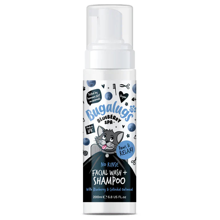 Bugalugs Blueberry Spa No Rinse Facial Wash Shampoo For Cats 200ml