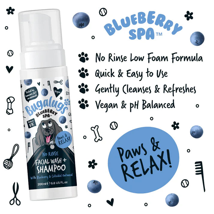 Bugalugs Blueberry Spa No Rinse Facial Wash Shampoo For Dogs 200ml