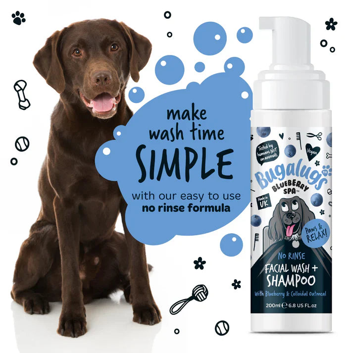 Bugalugs Blueberry Spa No Rinse Facial Wash Shampoo For Dogs 200ml