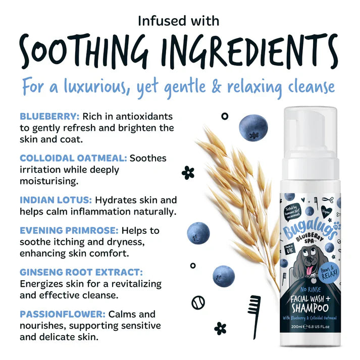Bugalugs Blueberry Spa No Rinse Facial Wash Shampoo For Dogs 200ml
