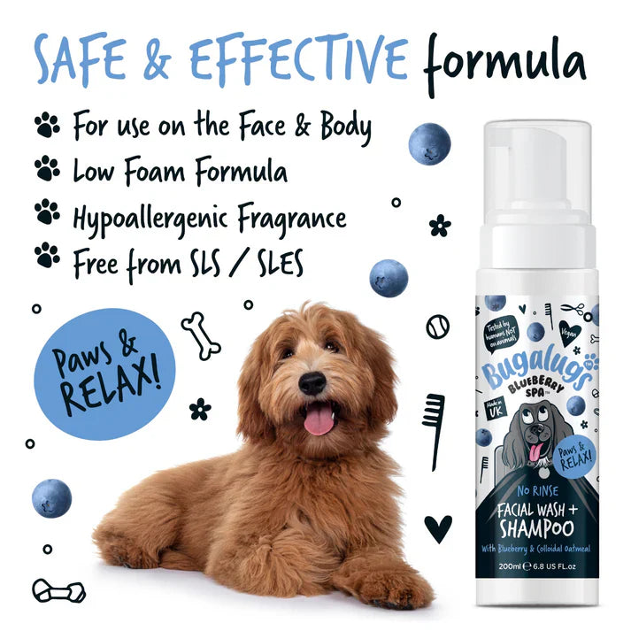 Bugalugs Blueberry Spa No Rinse Facial Wash Shampoo For Dogs 200ml