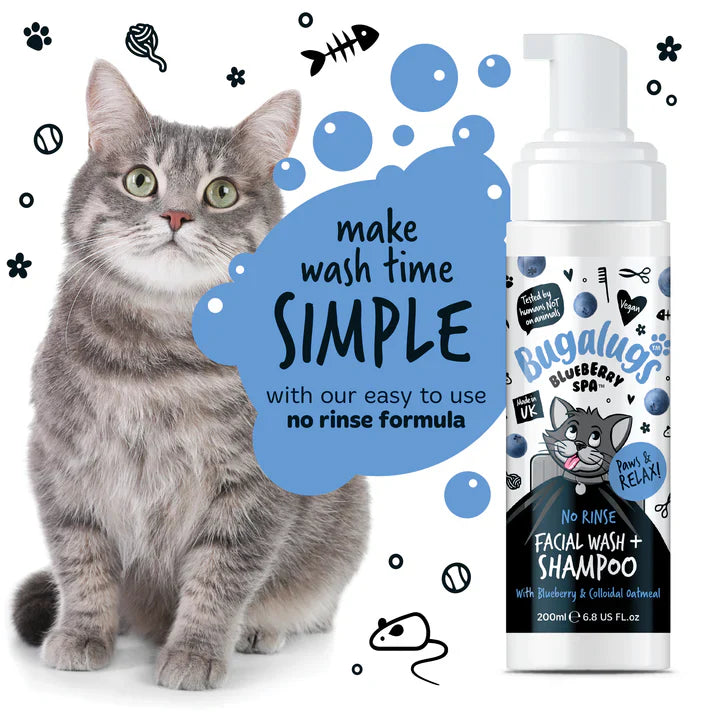 Bugalugs Blueberry Spa No Rinse Facial Wash Shampoo For Cats 200ml