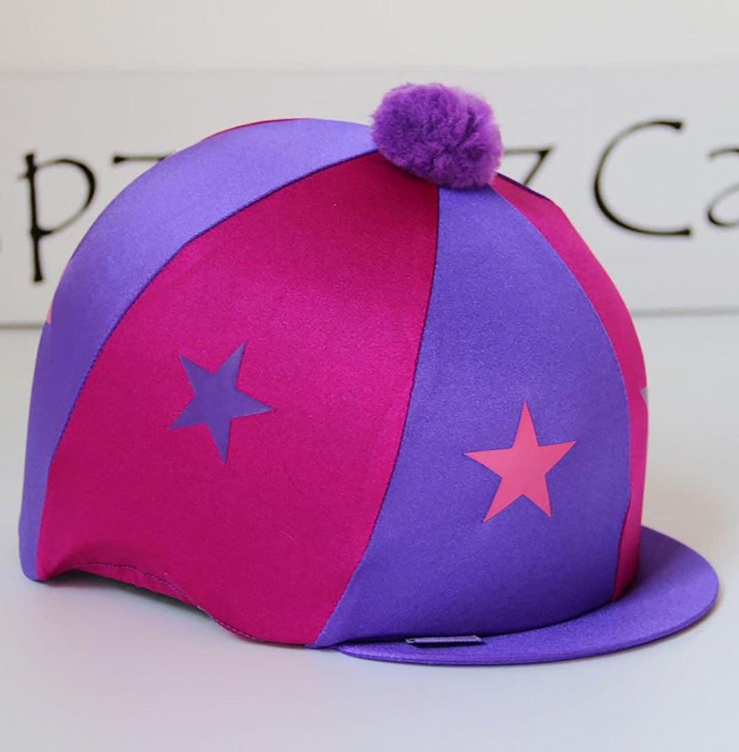 Capz Motif Cap Cover Lycra Starz & Pom Cerise/Purple Stars