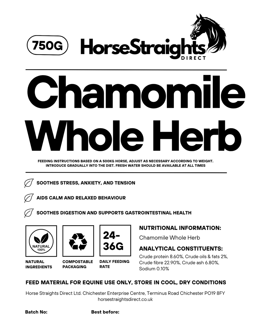 Horse Straights Direct Chamomile Whole Herb 750gm