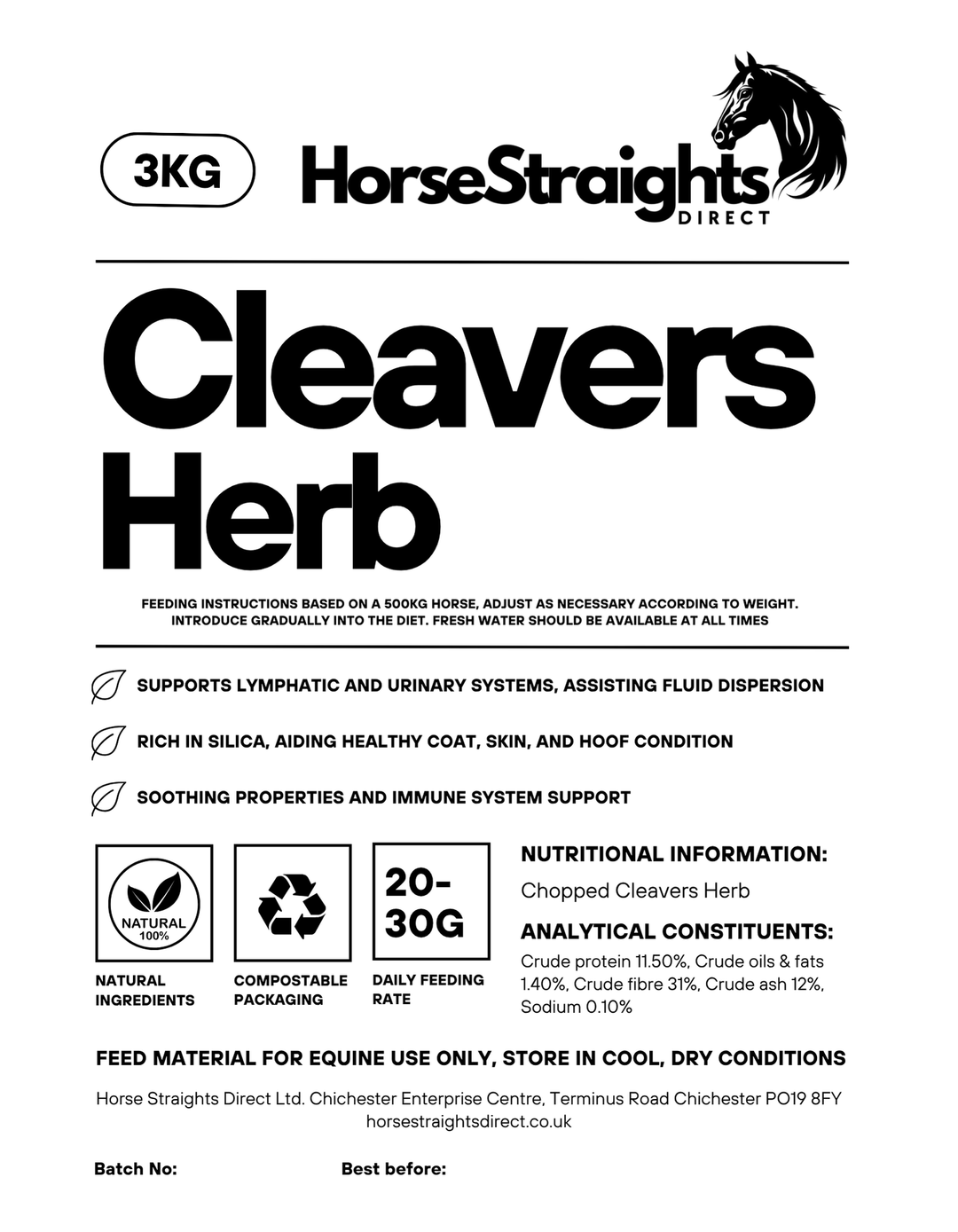 Horse Straights Direct Cleavers Herb Chopped 1kg