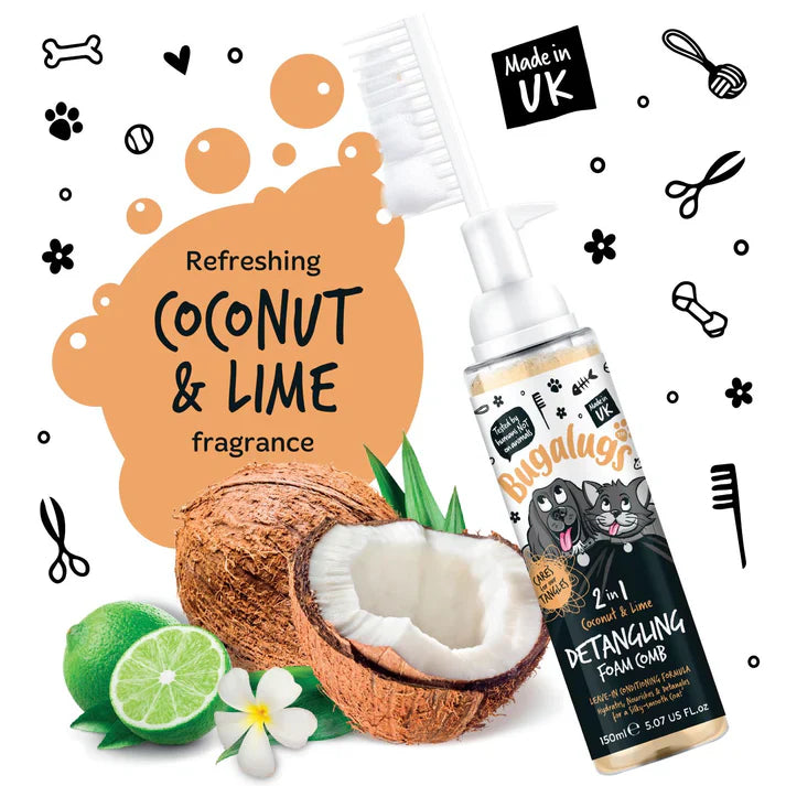 Bugalugs 2 In 1 Oatmeal Coconut & Lime Detangling Foam Comb 150ml