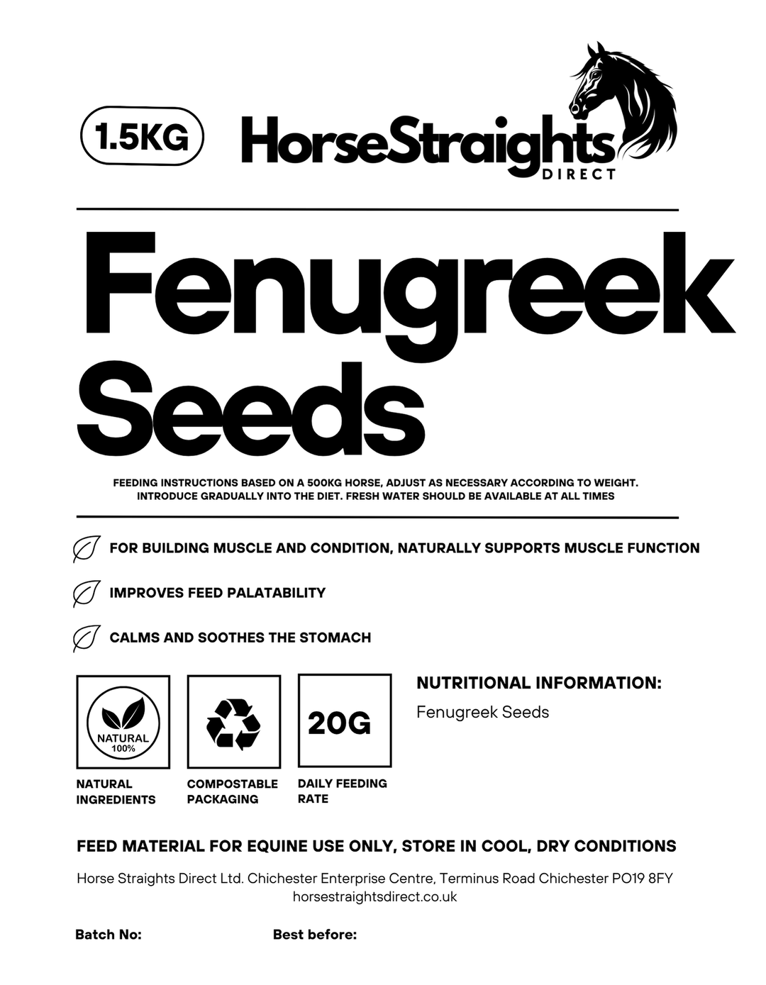 Horse Straights Direct Fenugreek Seeds 1.5kg