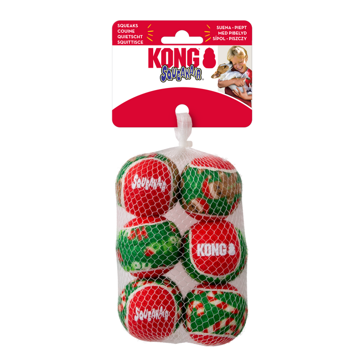 KONG Holiday SqueakAir Balls 6pk Small
