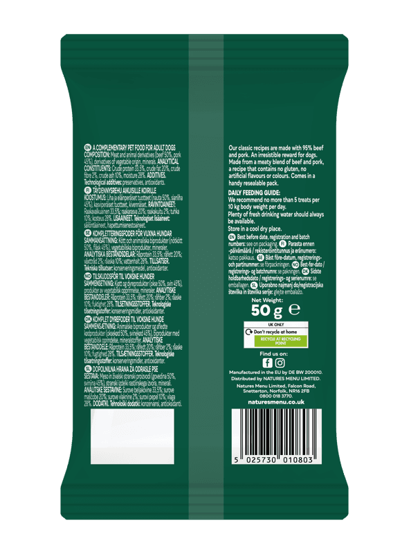 Natures Menu Meaty Treats For Adult Dog Beef And Pork 50G