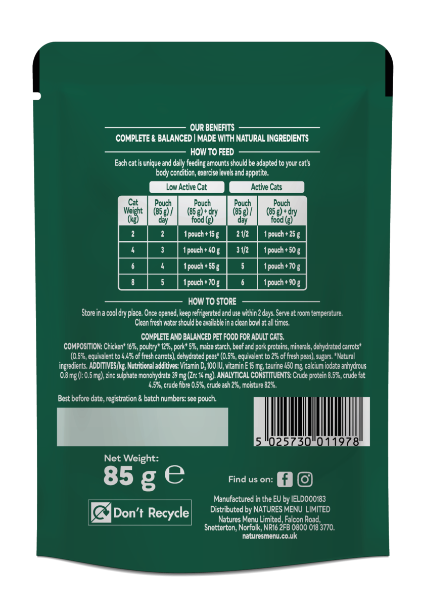 Natures Menu Bites In Gravy With Chicken Wet Cat Food Pouches 22x85g